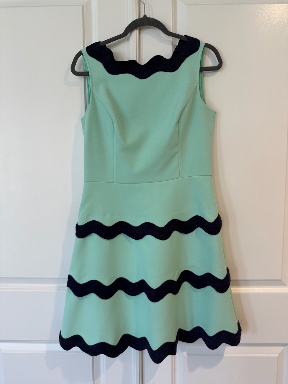 Sail to Sable Mint Mini Dress with Navy Ric Rac Scallop Trim